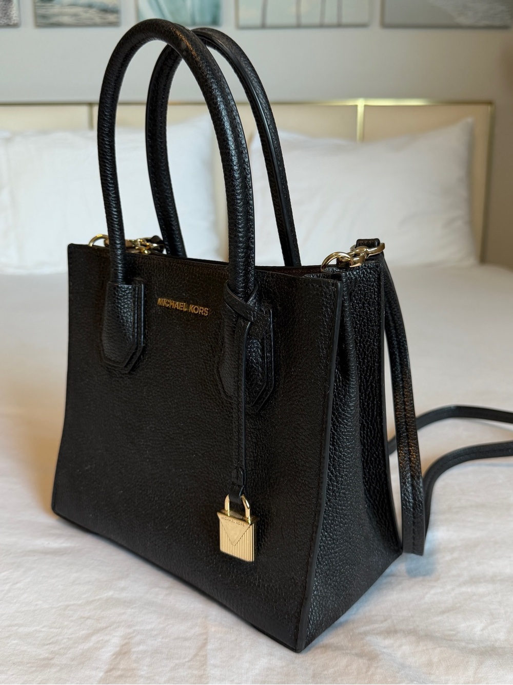Michael Kors Black Pebbled Leather Satchel with Gold Hardware - Picture 3 of 10
